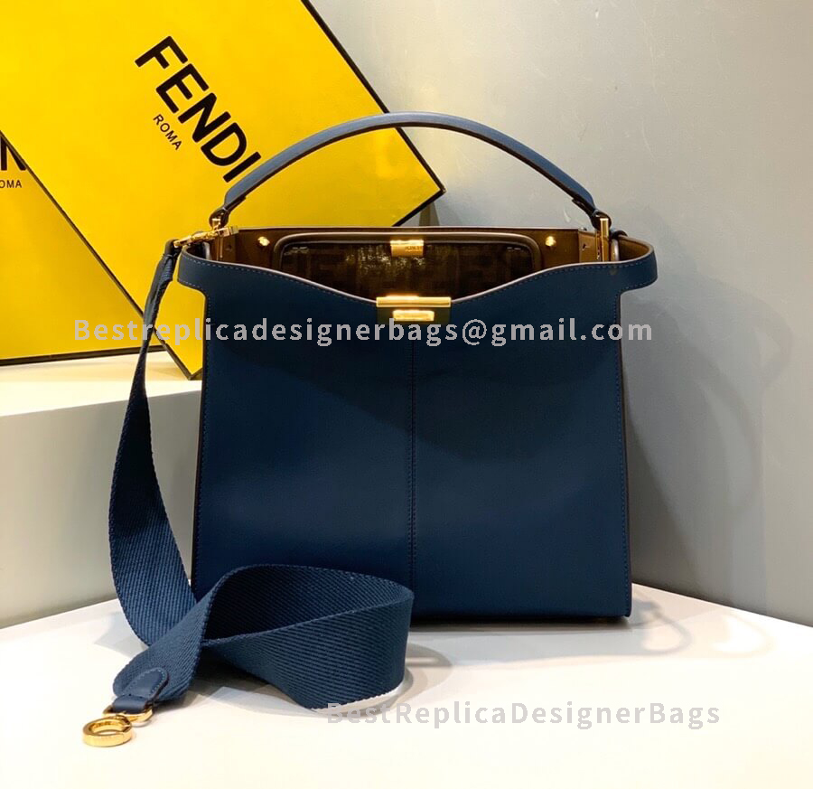 Fendi Peekaboo X-Lite Medium Leather Blue Bag 304S